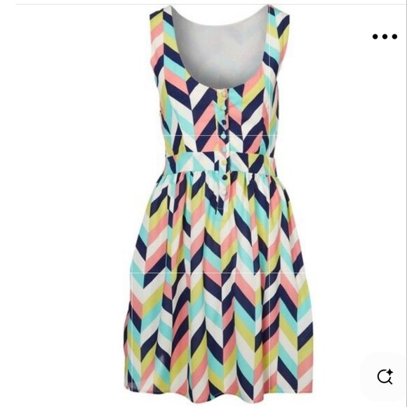 Louche Carys Chevron Dress in Pink, Green, Yellow , Navy Blue and White - Picture 2 of 9